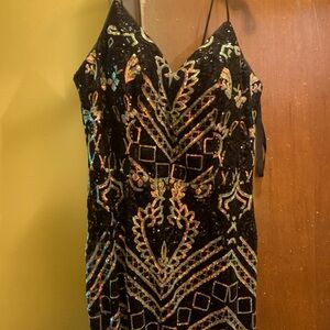 Elegant Strapless Black Dress with Multicolor Sequins